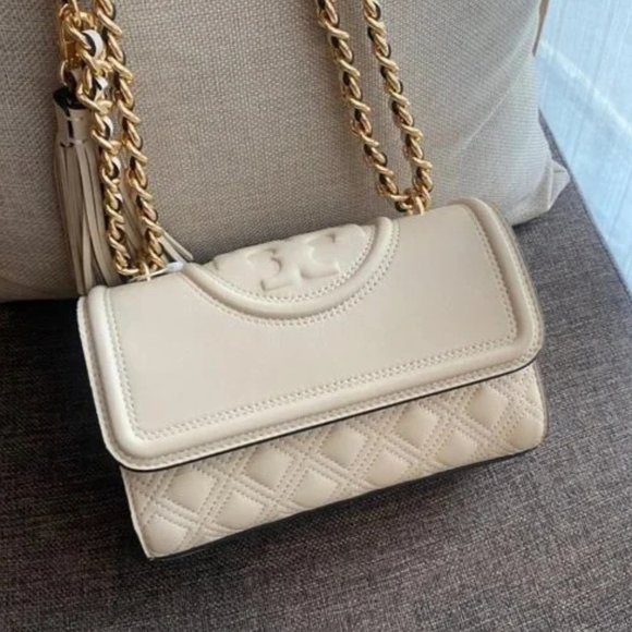 Handbags - White Tory Burch Frost Fleming Convertible Shoulder Bag Leather Satchel
